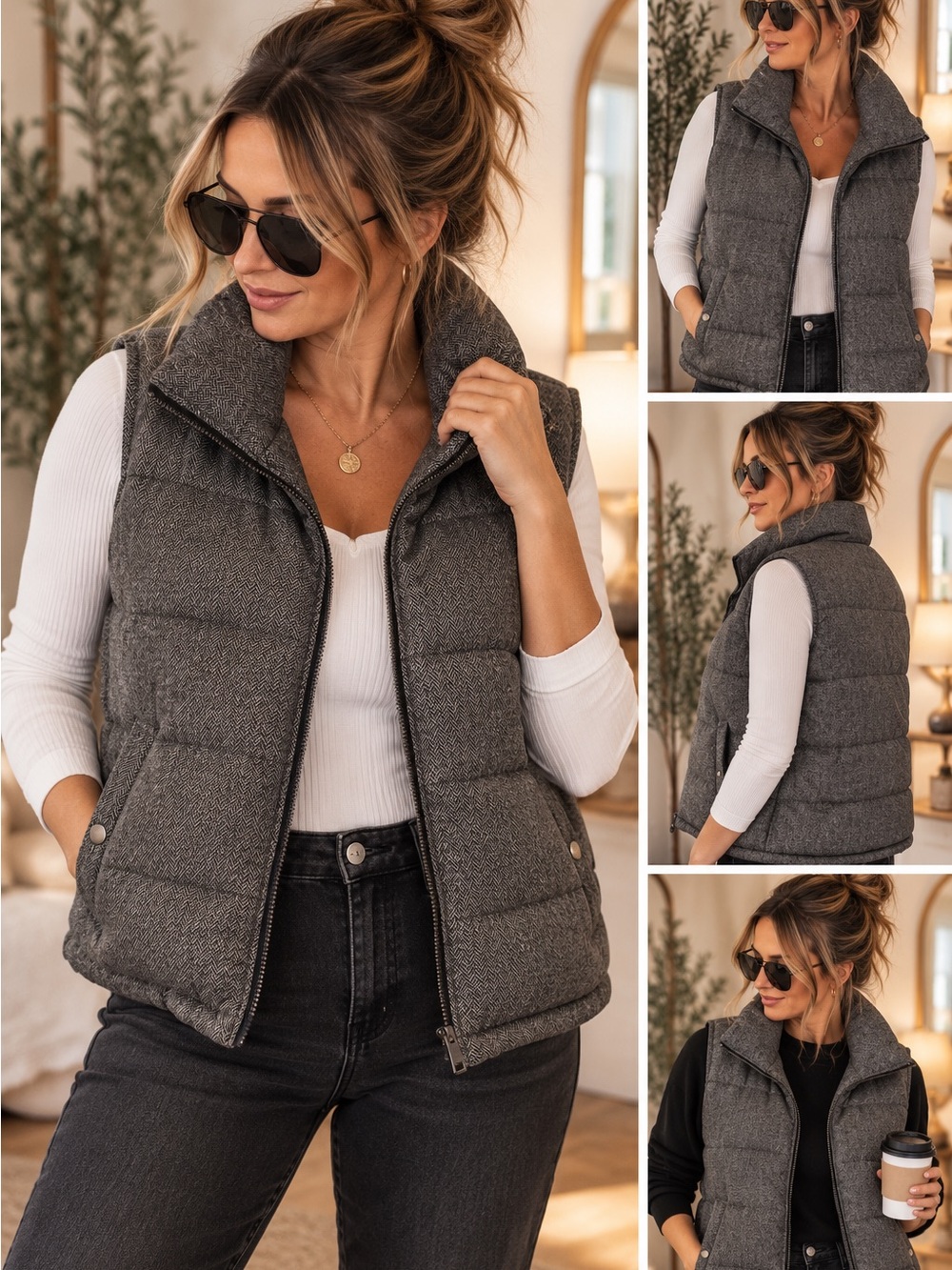 Old Navy Quilted Puffer Vest in Charcoal Gray